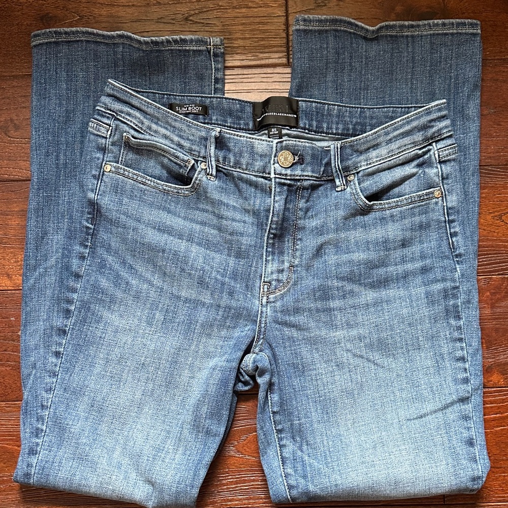 White House Black Market Mid Rise Slim Boot Everyday Soft Blue Jeans Sz 8 short